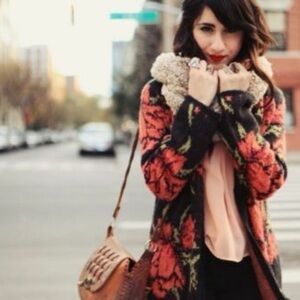 Free People Black and Red Flower Power Cardigan